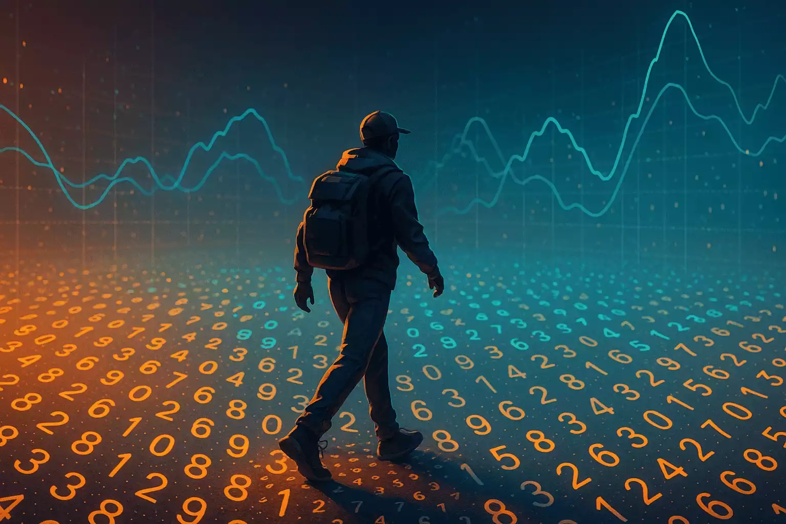 Homme explorant un univers numérique symbolisant l’analyse de données.